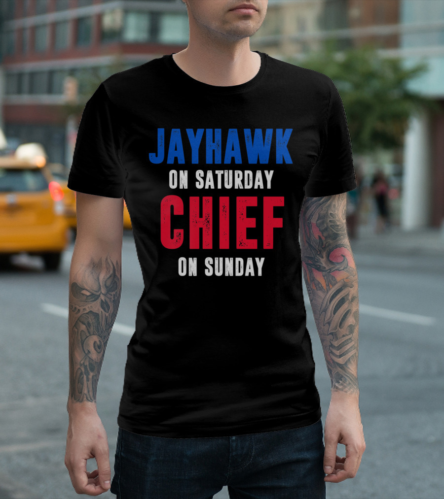 Jayhawk on Saturday Chief on Sunday Kansas MO Lawrence T-Shirt