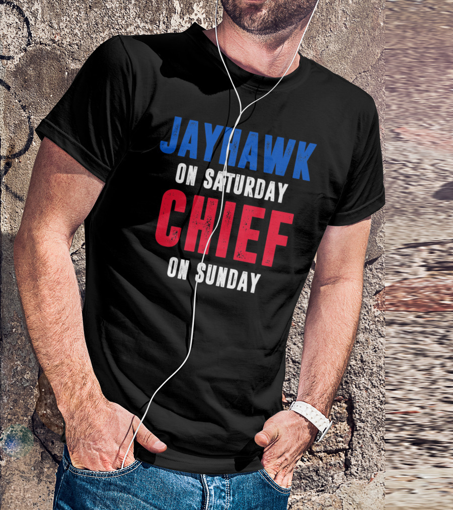 Jayhawk On Saturday Chief On Sunday Kansas MO Lawrence T-Shirt