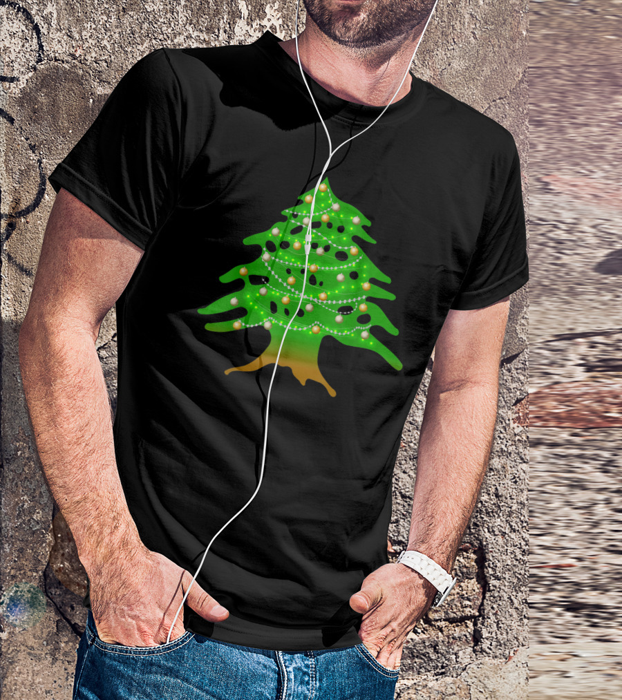 Lebanese Cedar Christmas Tree Lights Holiday Lebanon Flag Colors T-Shirt