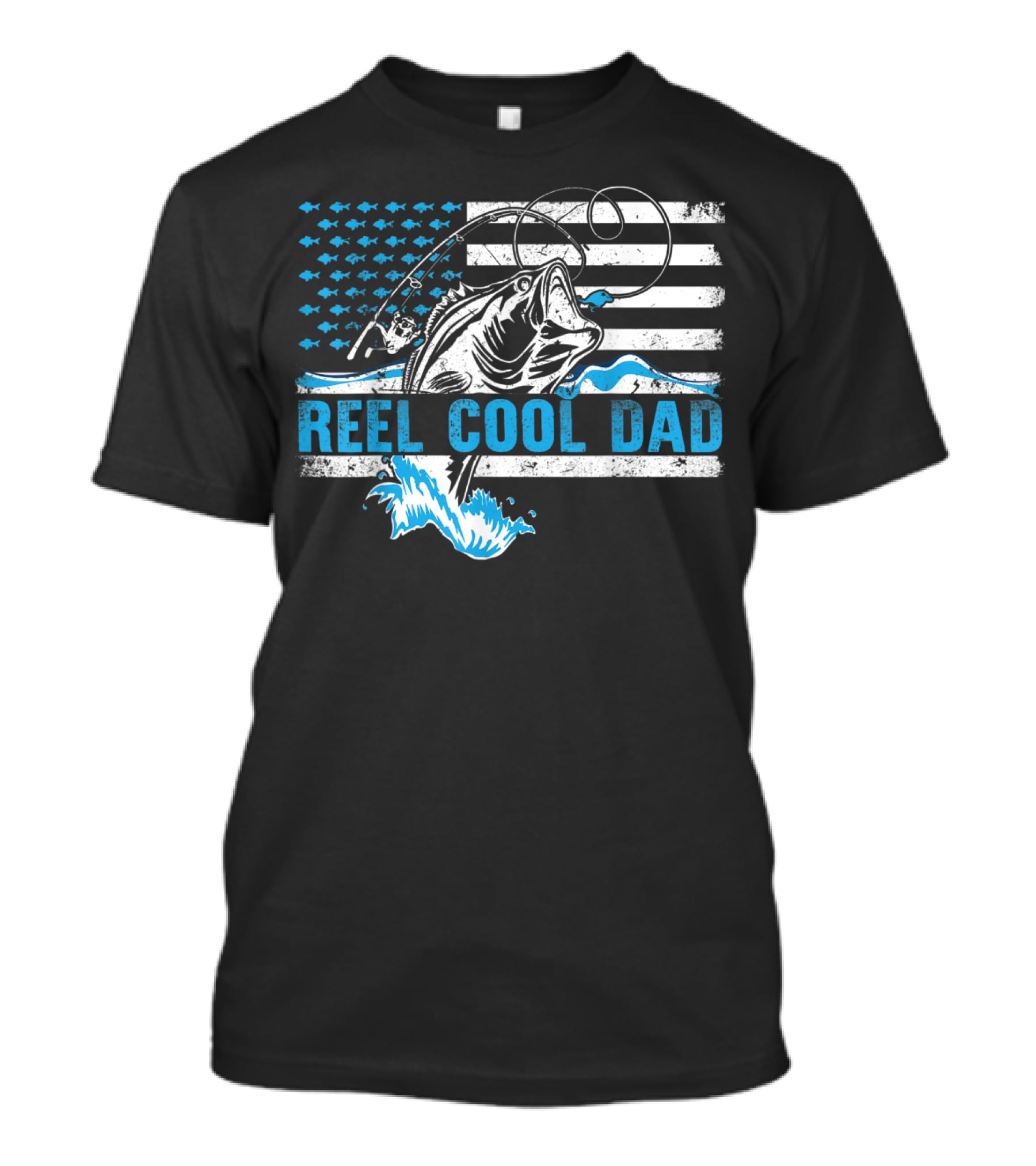 Reel Cool Dad Bass Fishing American Flag T-Shirt