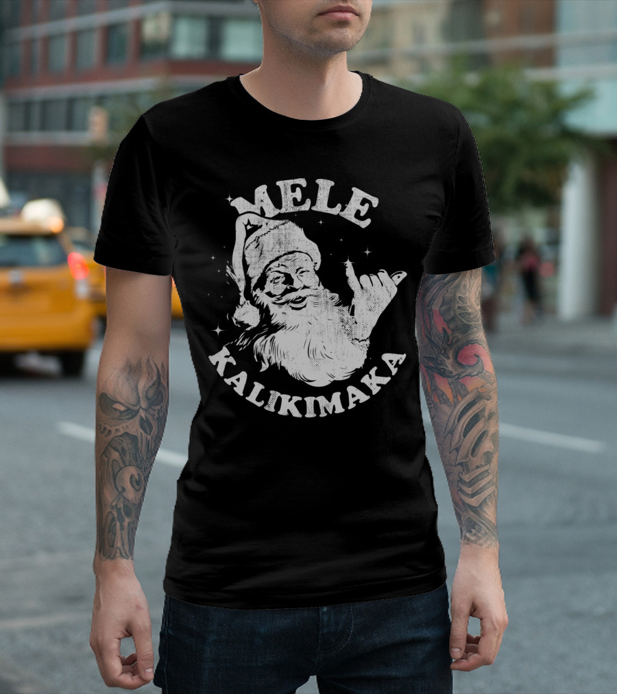 Retro Mele Kalikimaka Santa Shaka Hawaii Christmas T-Shirt