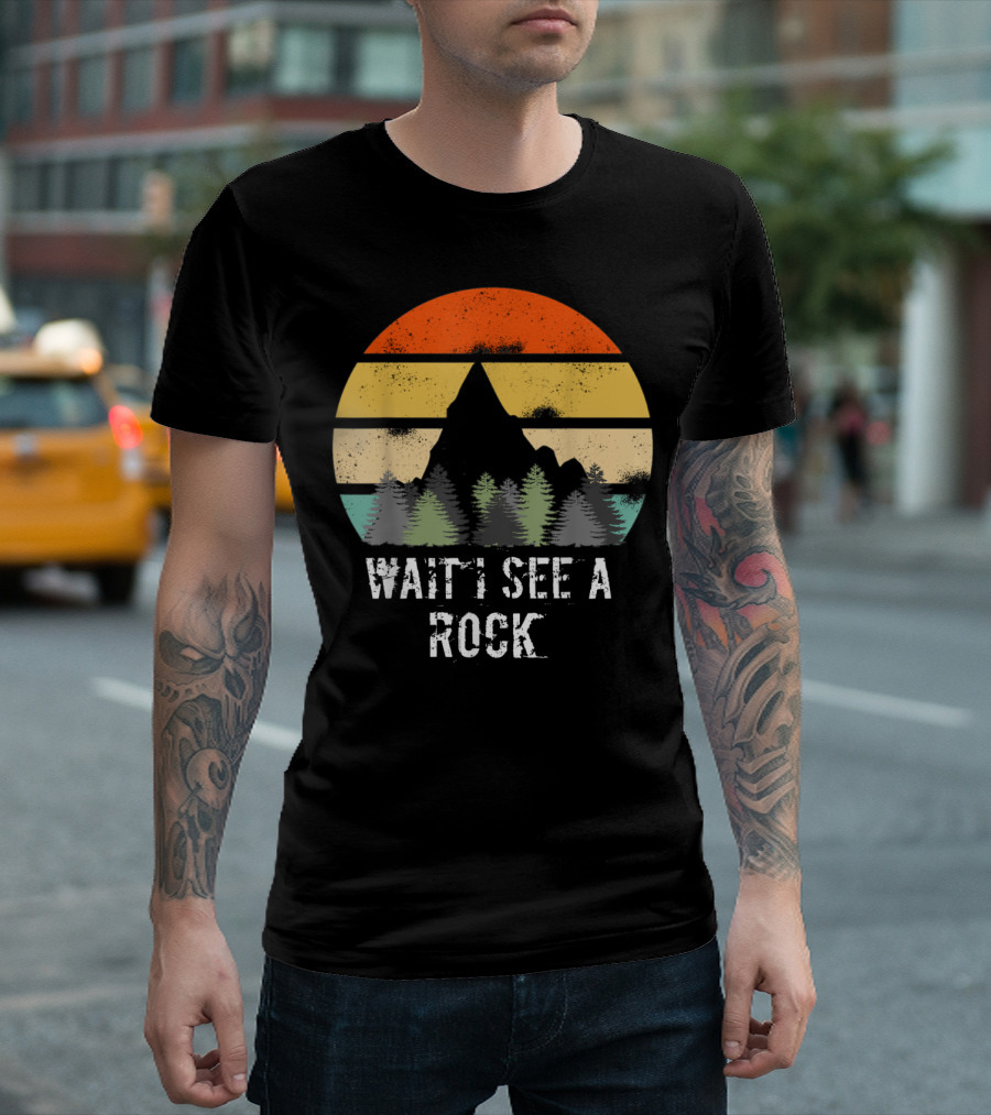 Retro Vintage Wait I See A Rock Geologist Sunset Forest Scene T-Shirt