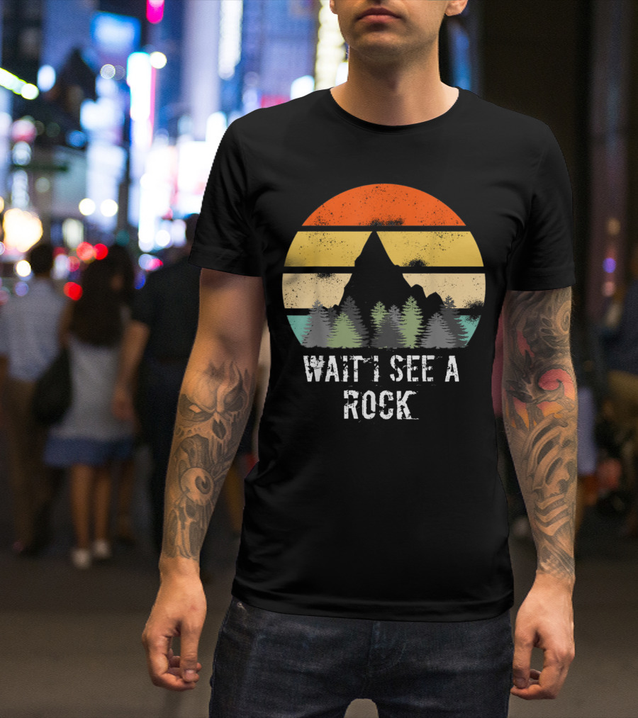 Retro Vintage Wait I See A Rock Geologist Sunset Forest Scene T-Shirt