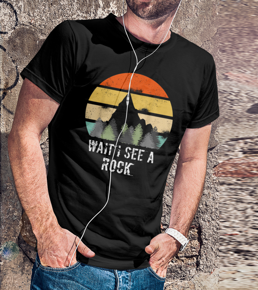 Retro Vintage Wait I See A Rock Geologist Sunset Forest Scene T-Shirt