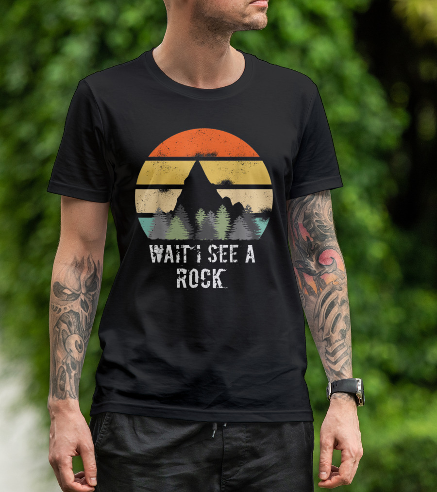 Retro Vintage Wait I See A Rock Geologist Sunset Forest Scene T-Shirt