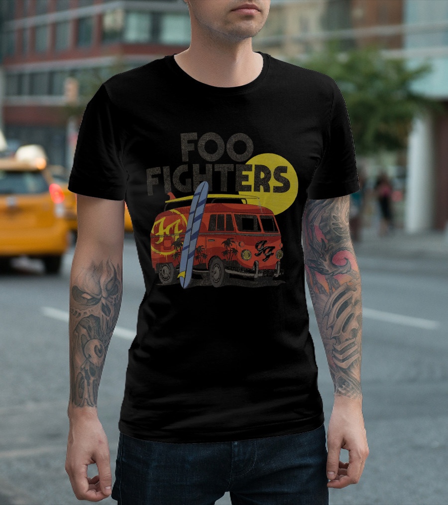 Foo Fighters Surf Van with Palm Trees and Sun T-Shirt