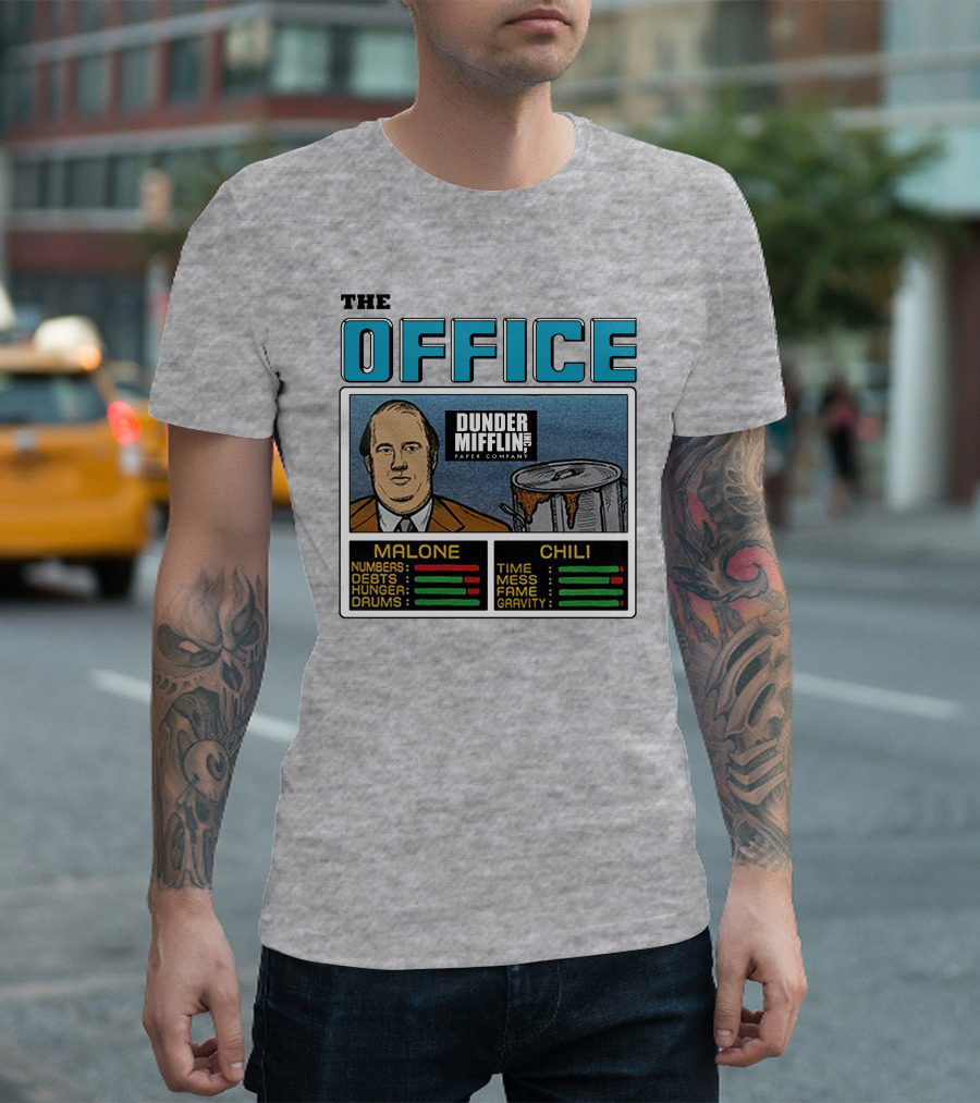 The Office Dunder Mifflin Kevin Malone Chili Numbers Debts Hunger Drums Time Mess Fame Gravity T-Shirt