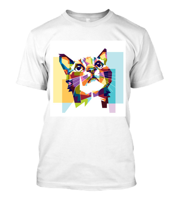 Colorful Geometric Cat Portrait In Vibrant Pop T-Shirt
