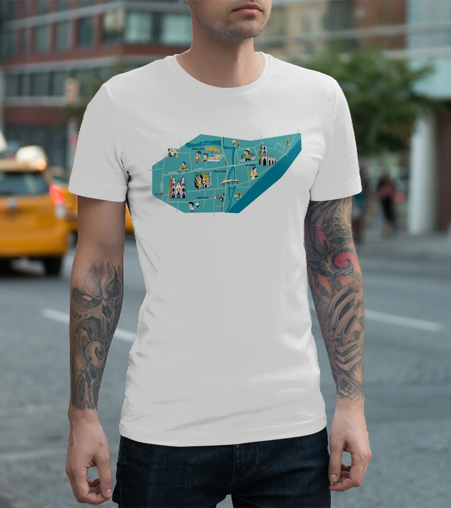 Hanoi Vietnam Historic Sites Map with Iconic Landmarks and Streets T-Shirt