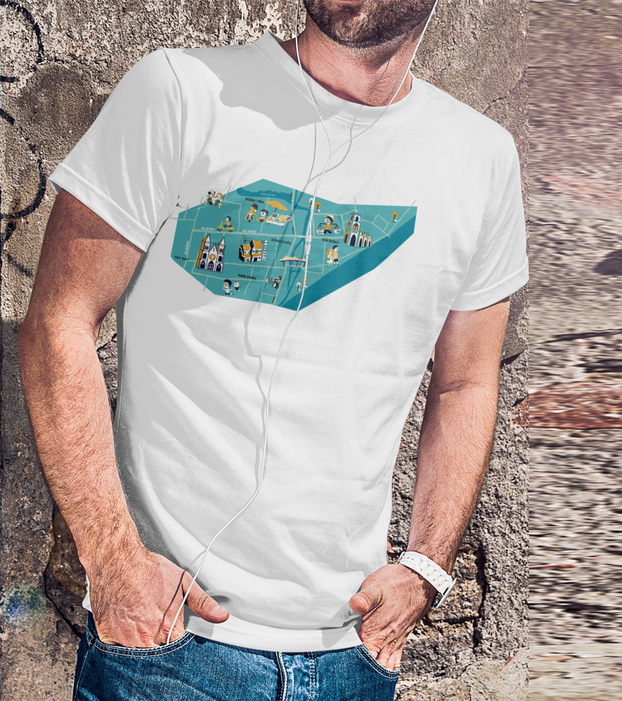 Hanoi Vietnam Historic Sites Map With Iconic Landmarks And Streets T-Shirt