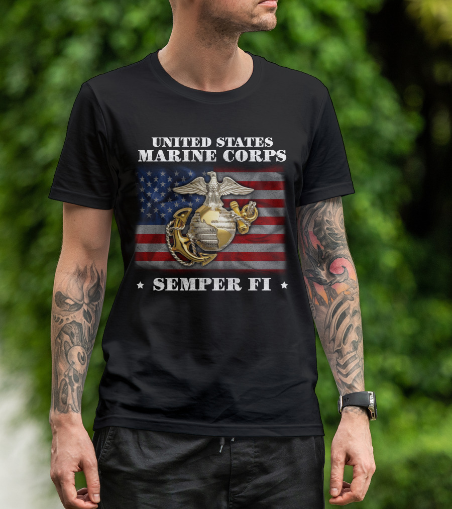 United States Marine Corps Semper Fi American Flag Eagle Globe And Anchor T-Shirt