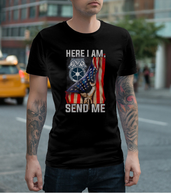 Here I Am Send Me International Brotherhood Of Teamsters American Flag Fist T-Shirt