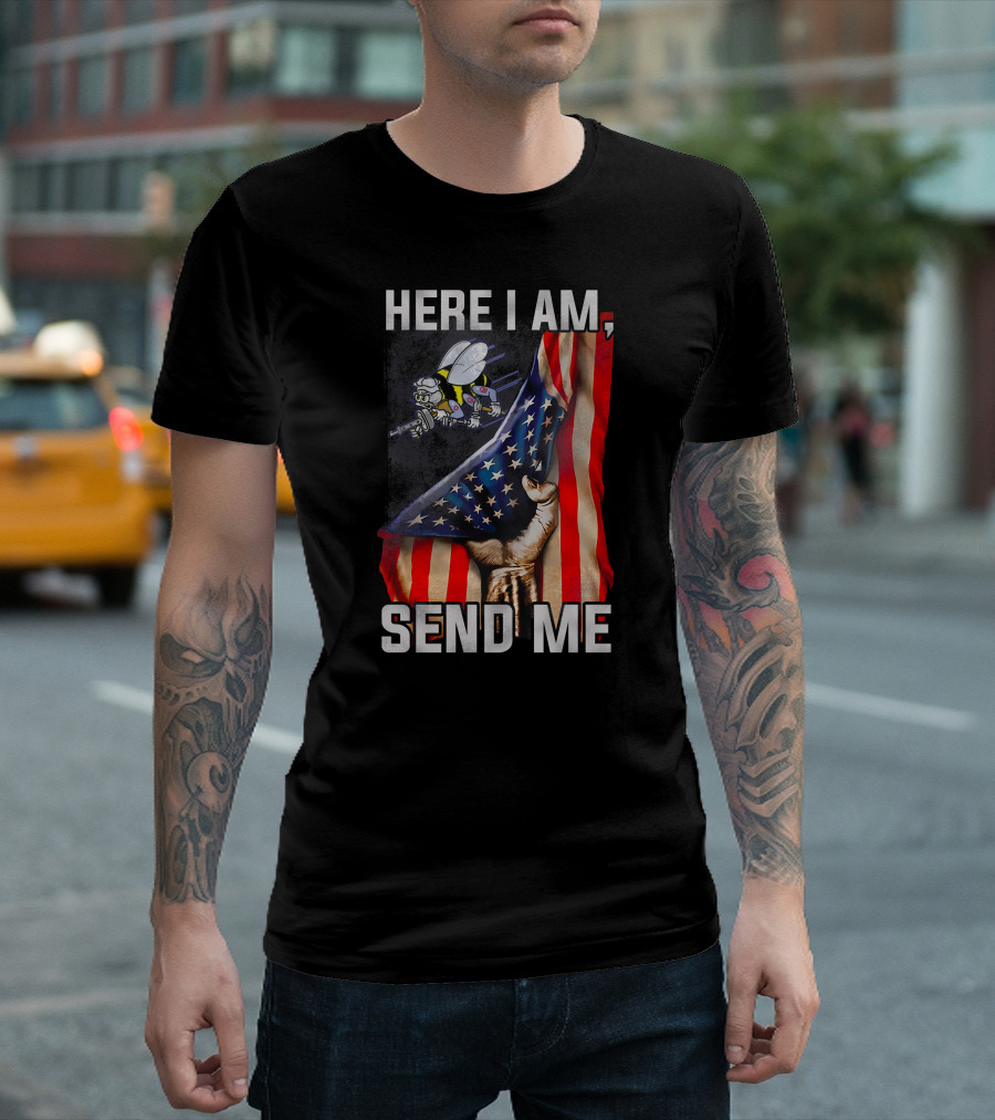 Here I Am Send Me American Flag Soldier Bee T-Shirt