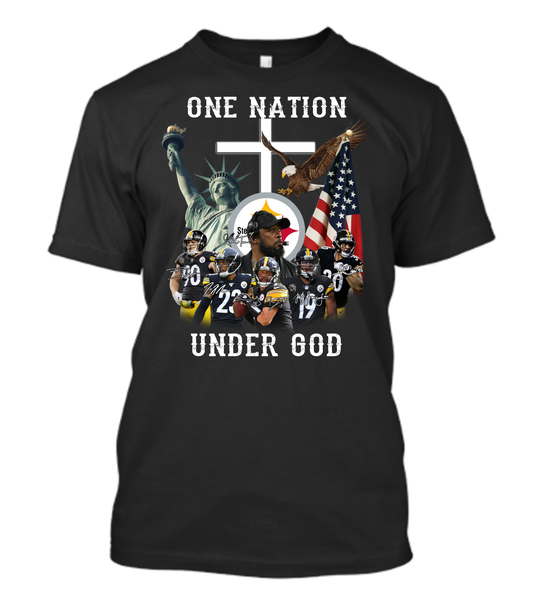 One Nation Under God Steelers Liberty Eagle Flag T-Shirt
