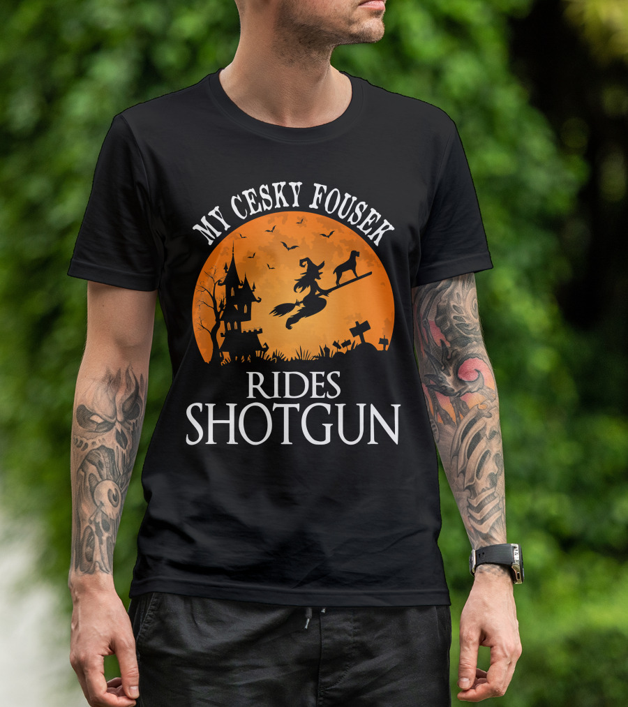 My Cesky Fousek Rides Shotgun Halloween Party T-Shirt