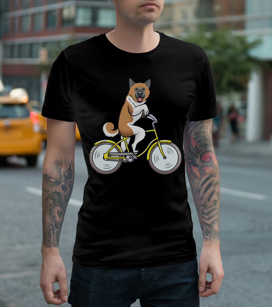 American Akita Dog Riding Bicycle Playfully T-Shirt