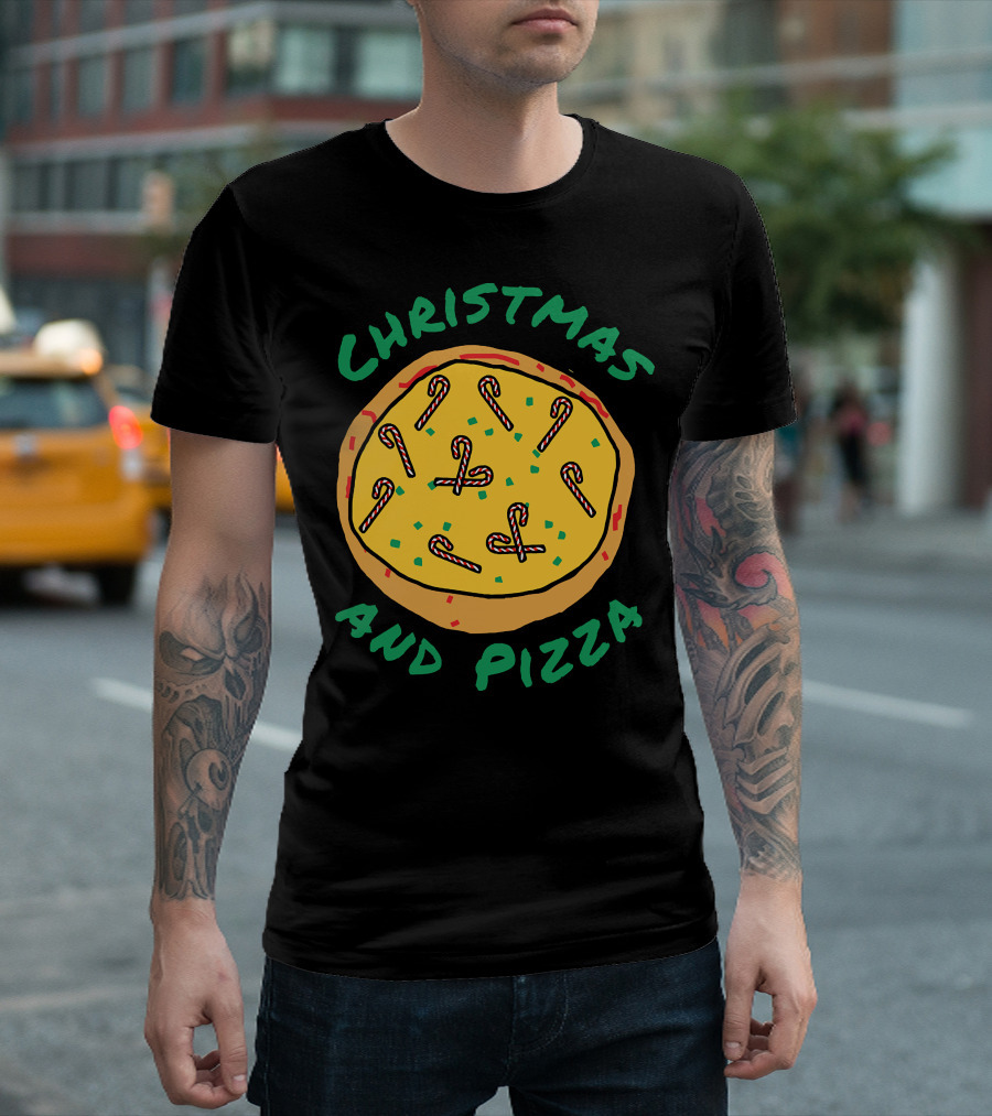 Christmas and Pizza Candy Cane Toppings T-Shirt