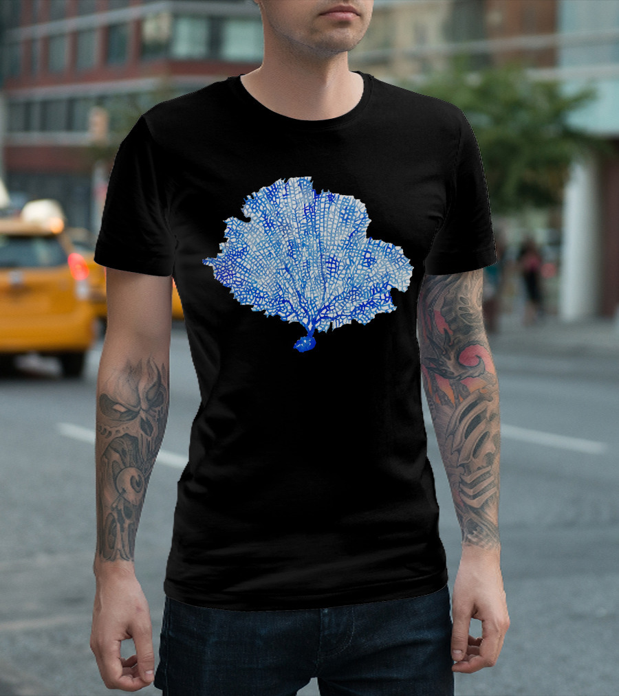 Coral Watercolor Blue Fan Sea T-Shirt