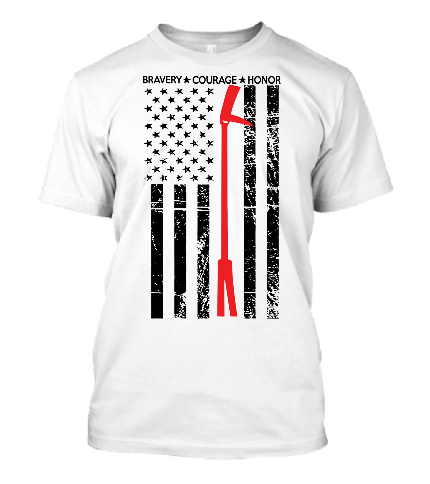 BRAVERY COURAGE HONOR Firefighter Flag With Red Halligan Tool T-Shirt