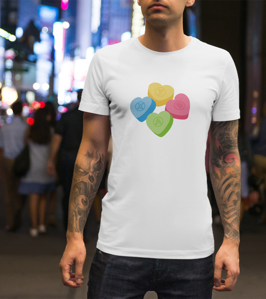 X Y A B Candy Hearts Valentine's Crew Neck T-Shirt