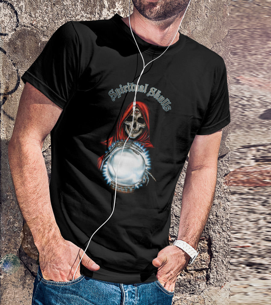 Spiritual Skulls Mystic Reaper With Crystal Ball T-Shirt