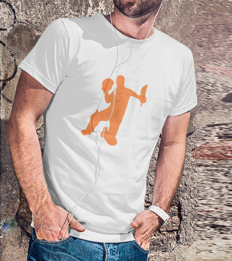 David Warner Orange Silhouette Cricketer Batting Pose T-Shirt