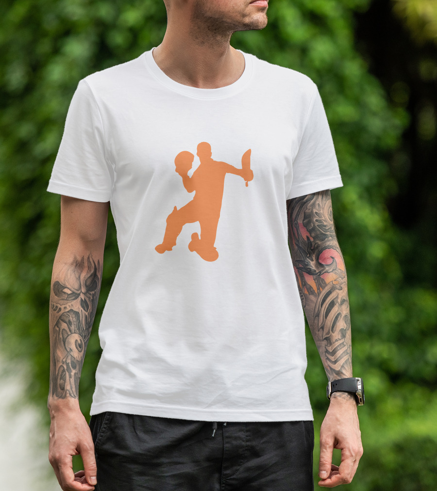 David Warner Orange Silhouette Cricketer Batting Pose T-Shirt