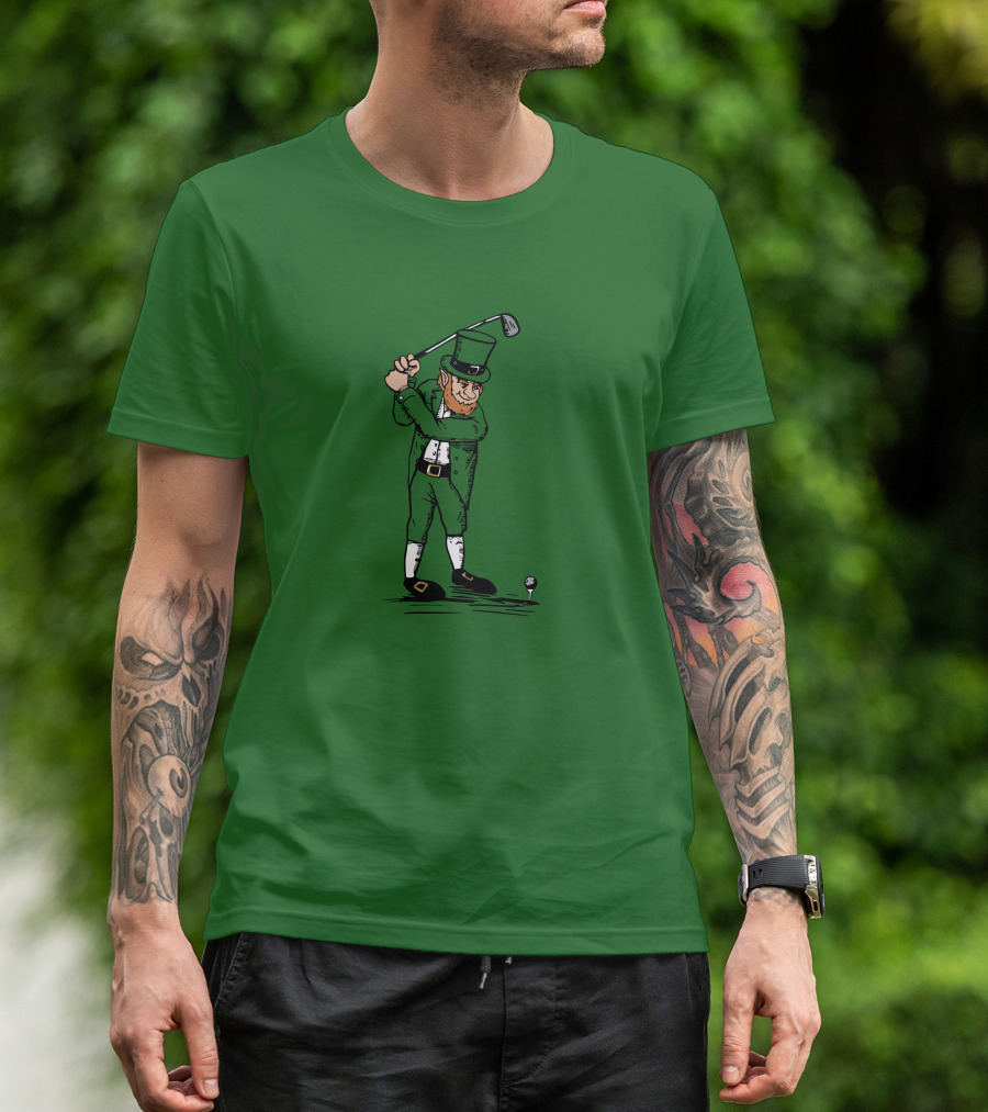 Irish Golfer With Leprechaun Swinging Club T-Shirt