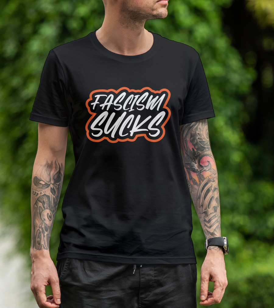 Rachel Bitecofer Fascism Sucks Bold White Text With Orange Outline T-Shirt