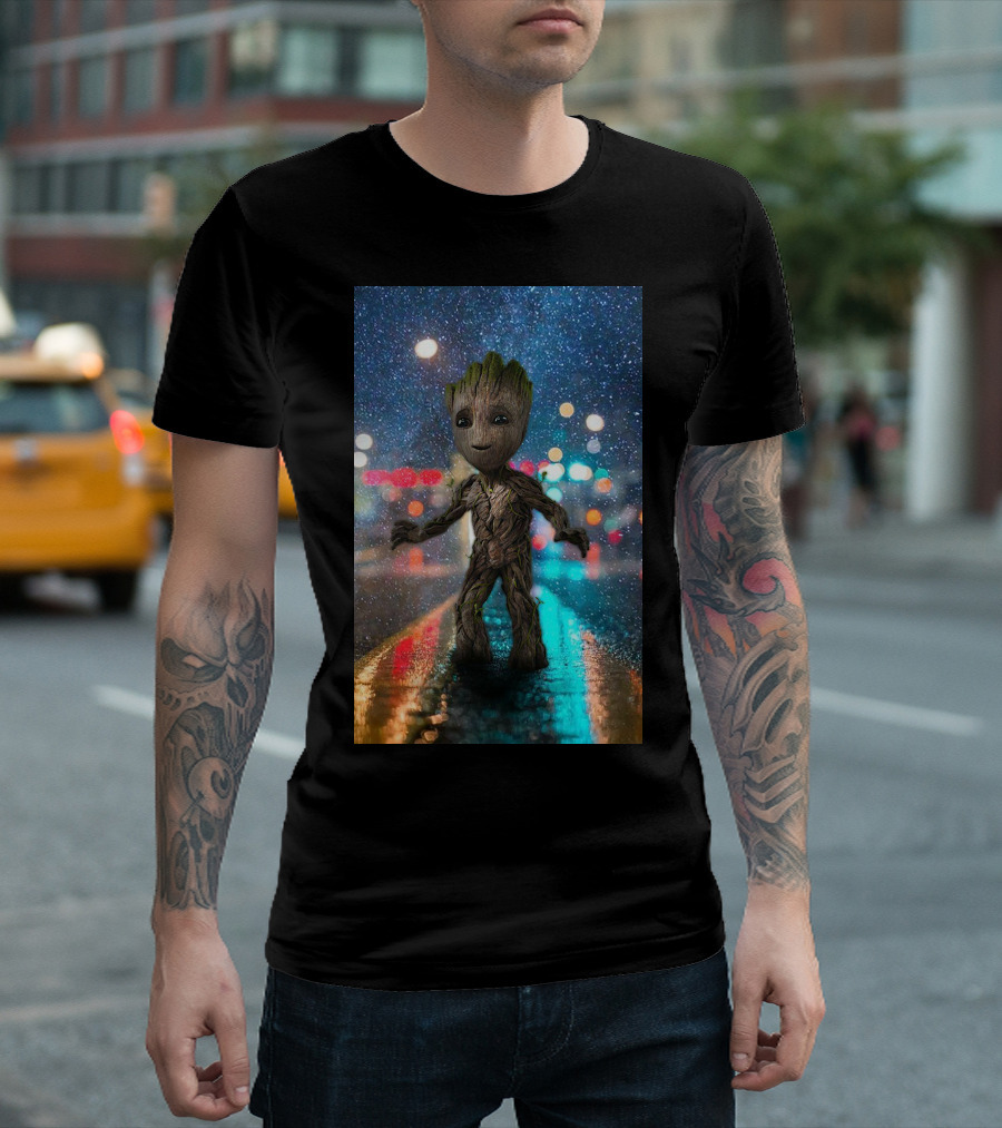 Groot Baby Guardians Of The Galaxy Night Street Scene T-Shirt