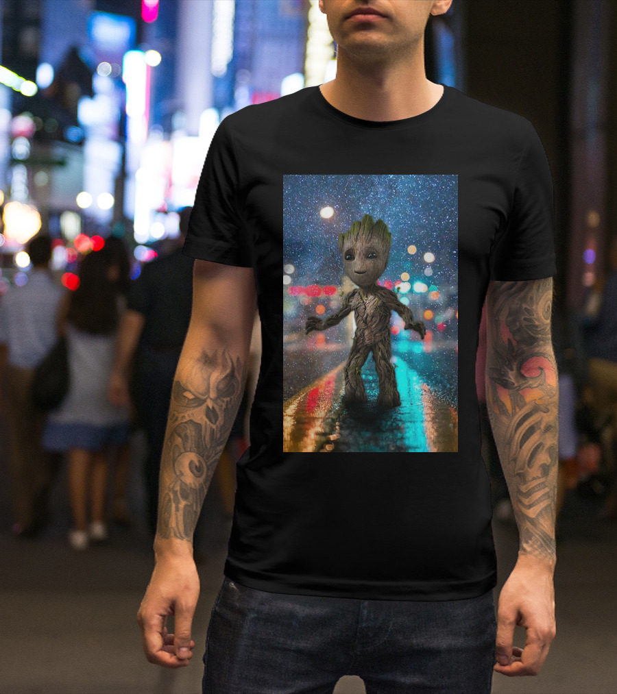 Groot Baby Guardians Of The Galaxy Night Street Scene T-Shirt