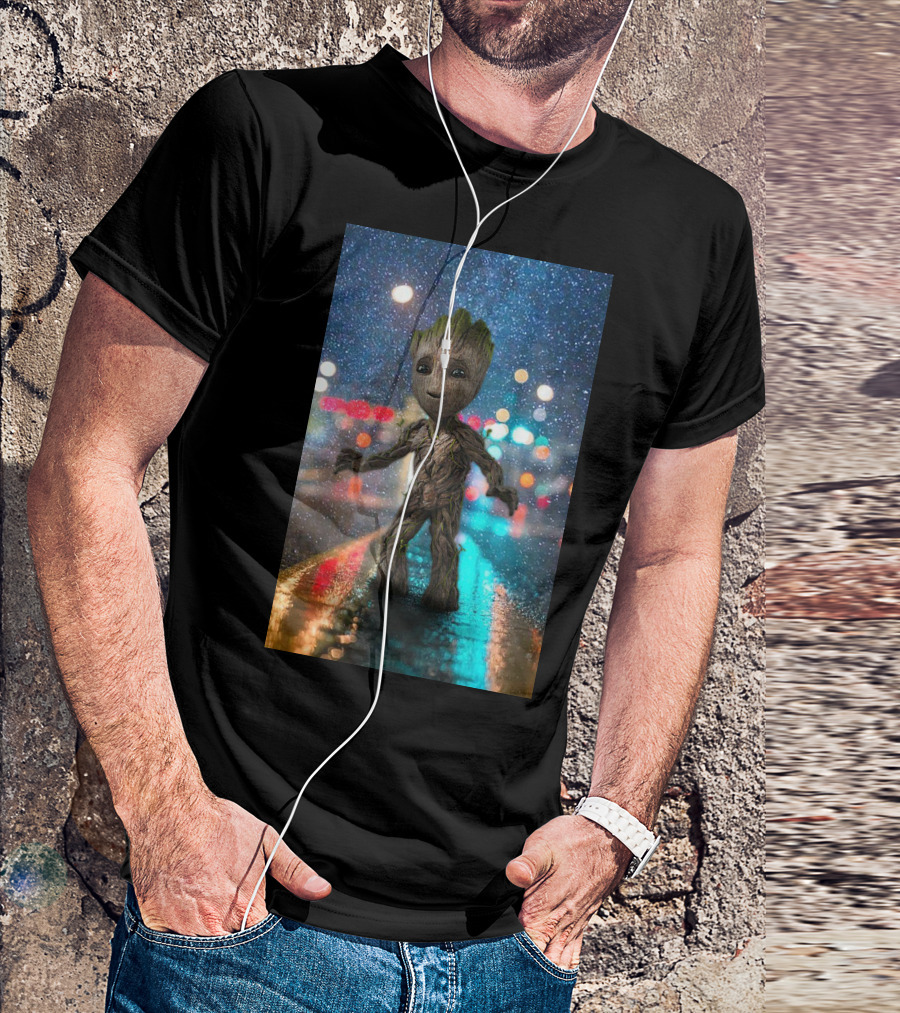 Groot Baby Guardians Of The Galaxy Night Street Scene T-Shirt