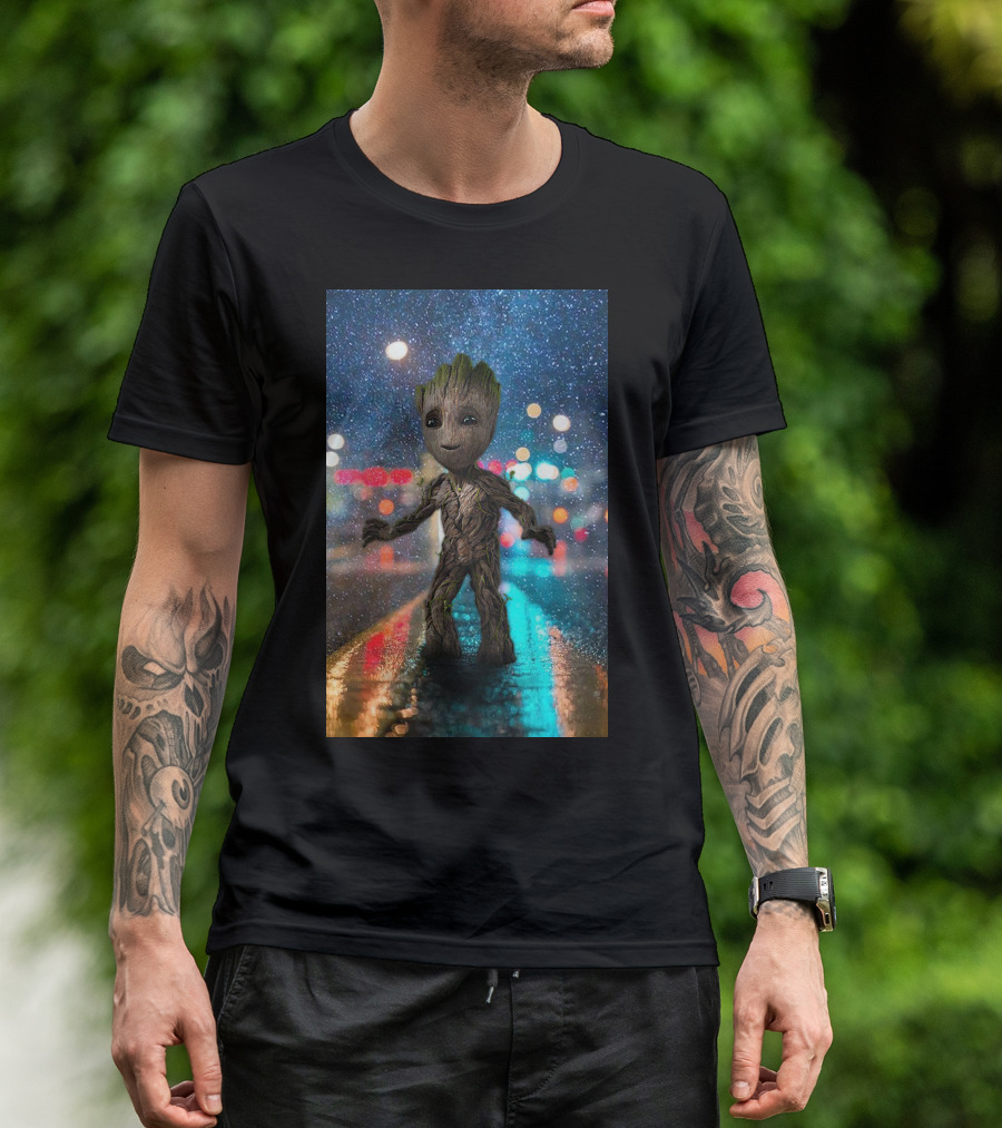 Groot Baby Guardians Of The Galaxy Night Street Scene T-Shirt