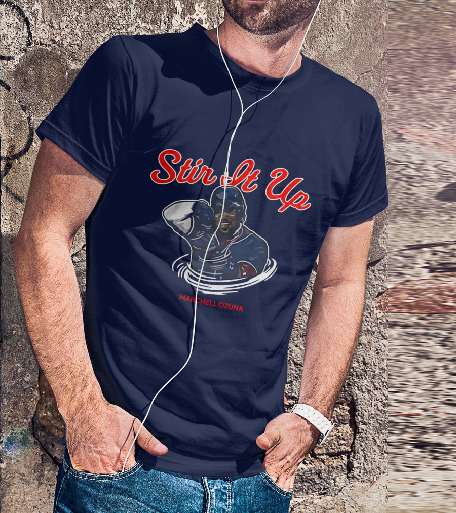 Stir It Up Marcell Ozuna Baseball Action Graphics T-Shirt