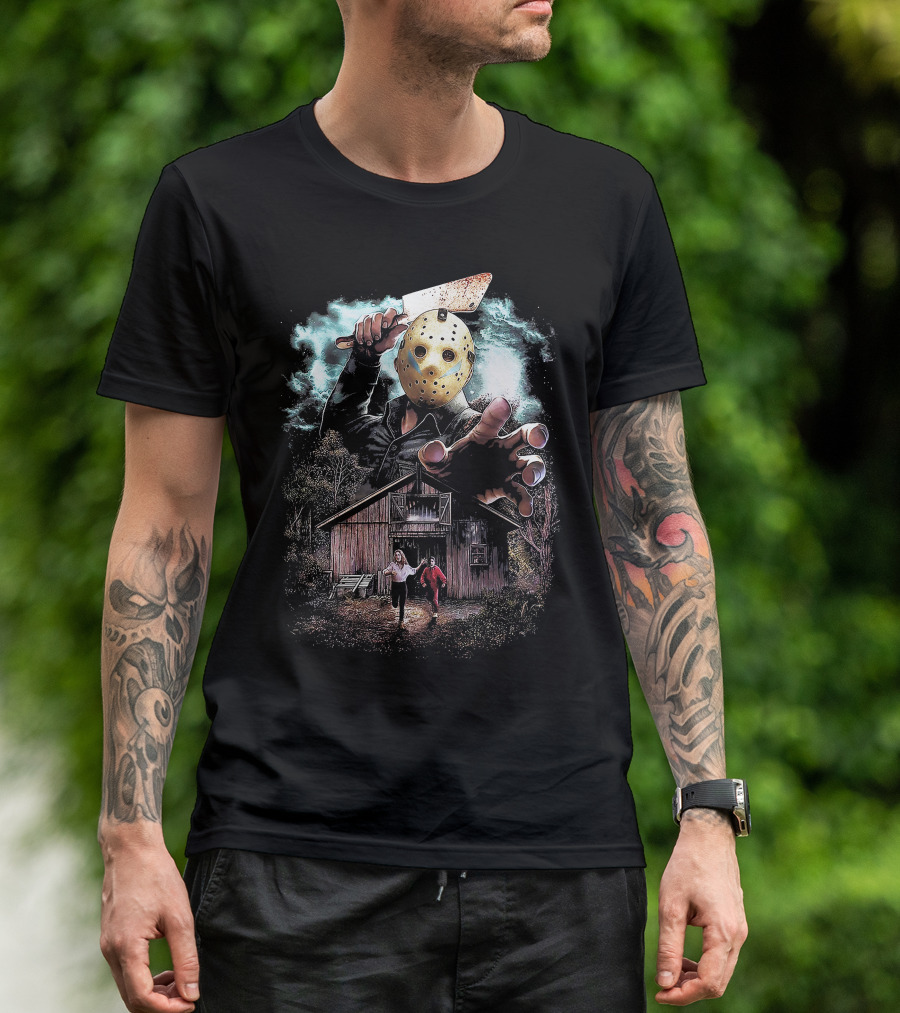 Friday The 13th Jason Voorhees Mask And Cabin Scene T-Shirt