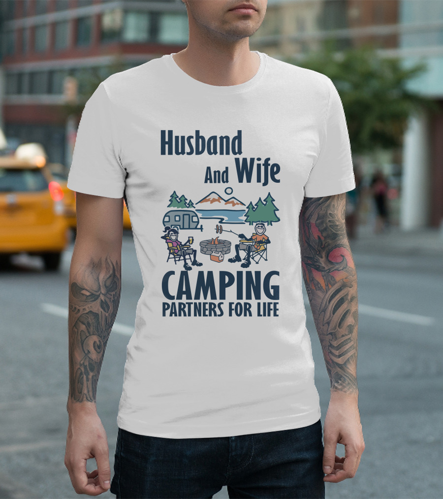Husband And Wife Camping Partners For Life Adventure T-Shirt
