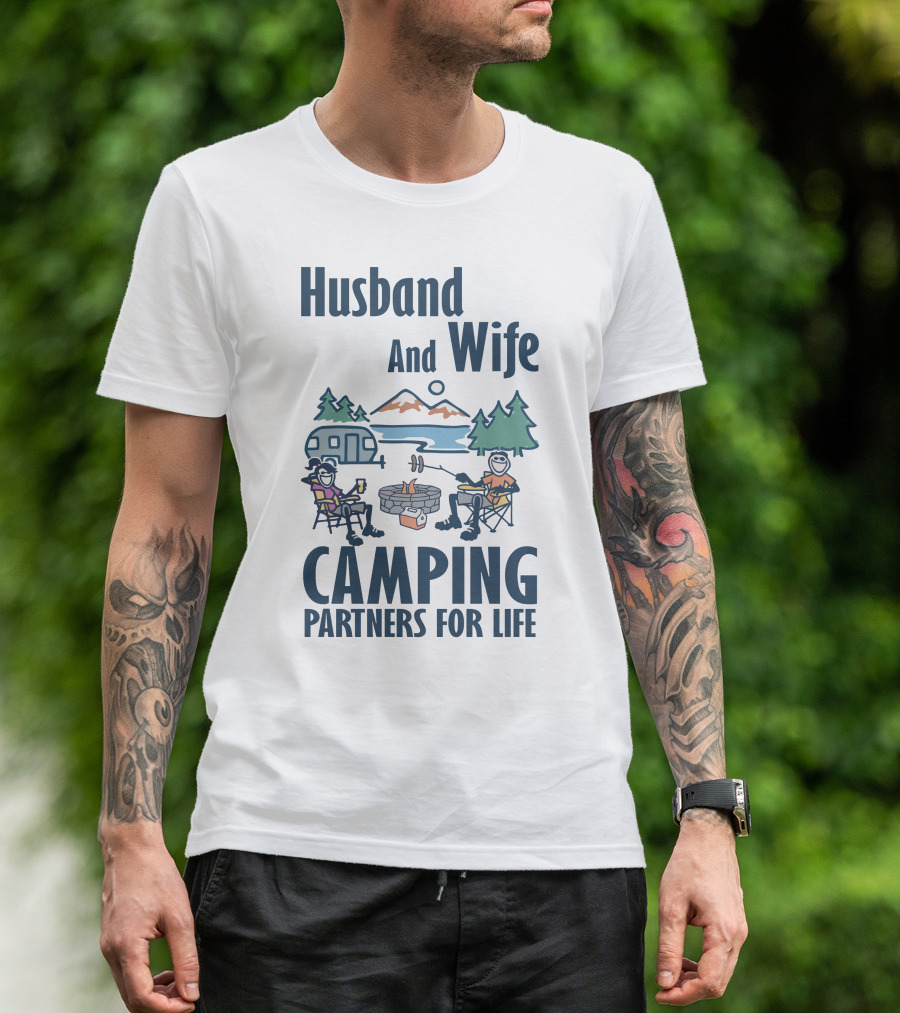 Husband And Wife Camping Partners For Life Adventure T-Shirt