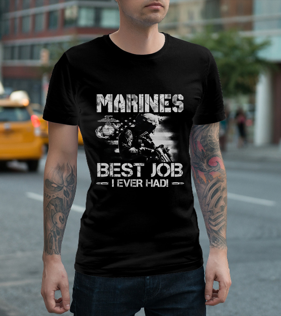 MARINES BEST JOB I EVER HAD Soldier Flag Emblem T-Shirt