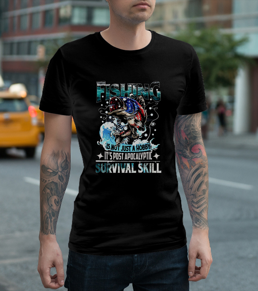 Fishing Is Not Just A Hobby It's Post Apocalyptic Survival Skill Captain America Skull and Tentacles T-Shirt