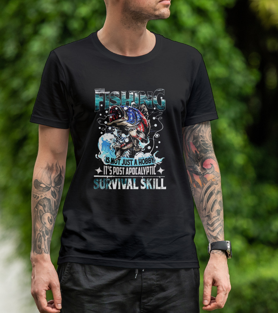 Fishing Is Not Just A Hobby It's Post Apocalyptic Survival Skill Captain America Skull And Tentacles T-Shirt