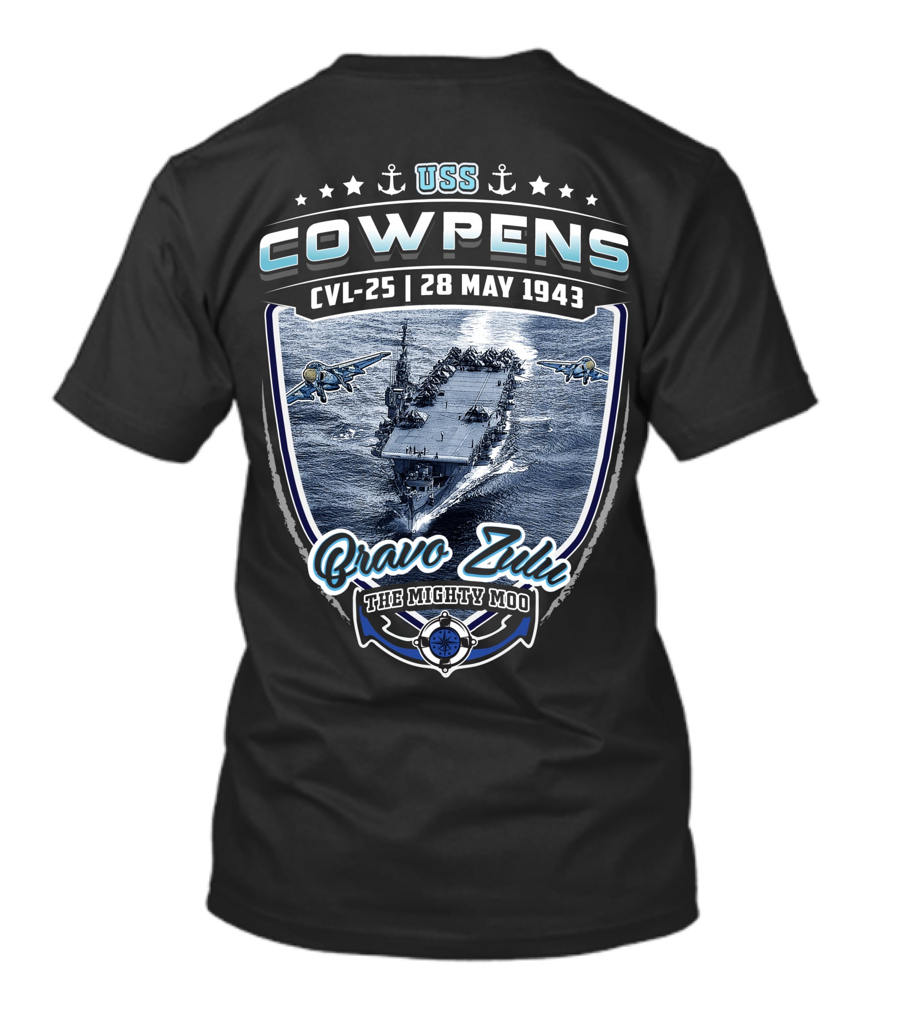 Uss Cowpens Cvl-25 Bravo Zulu The Mighty Moo 28 May 1943 T-Shirt