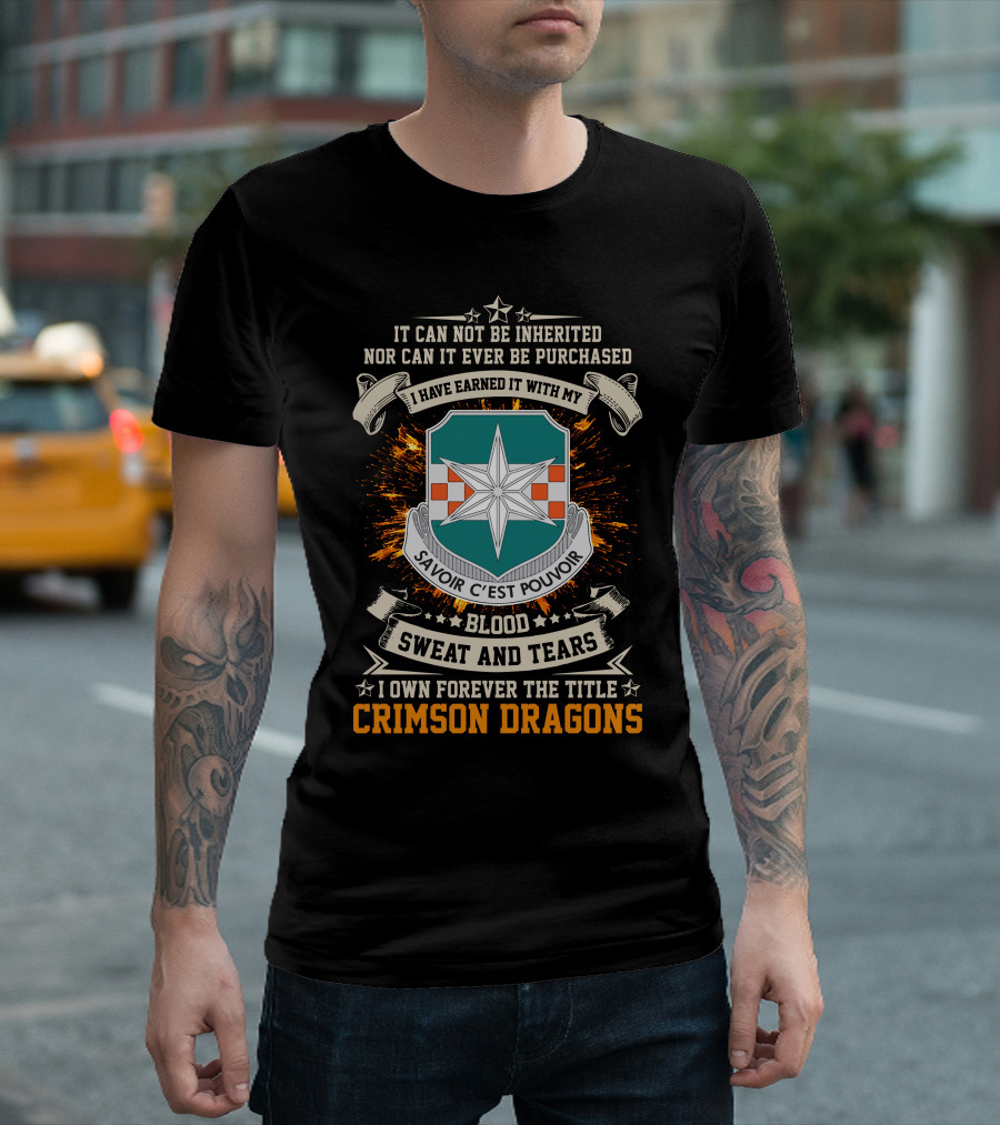 313th Military Intelligence Battalion Crimson Dragons Savoir C'est Pouvoir Blood Sweat and Tears T-Shirt