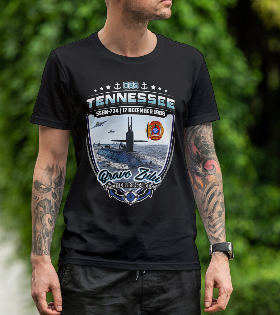 Uss Tennessee Ssbn-734 Bravo Zulu America At Its Best 17 December 1988 Submarine Anchors Stars T-Shirt