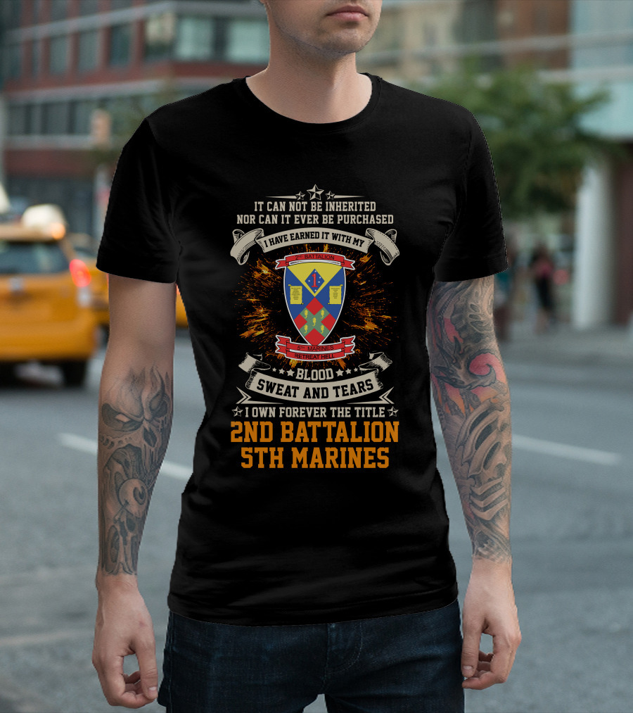 2Nd Battalion 5Th Marines Blood Sweat And Tears Honor Shield Crest T-Shirt