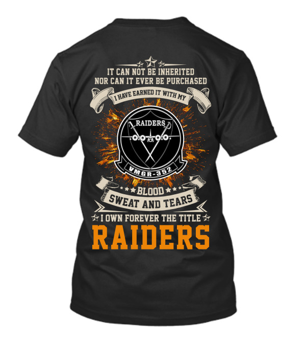 Vmgr-352 Raiders Blood Sweat And Tears Victory Banner T-Shirt