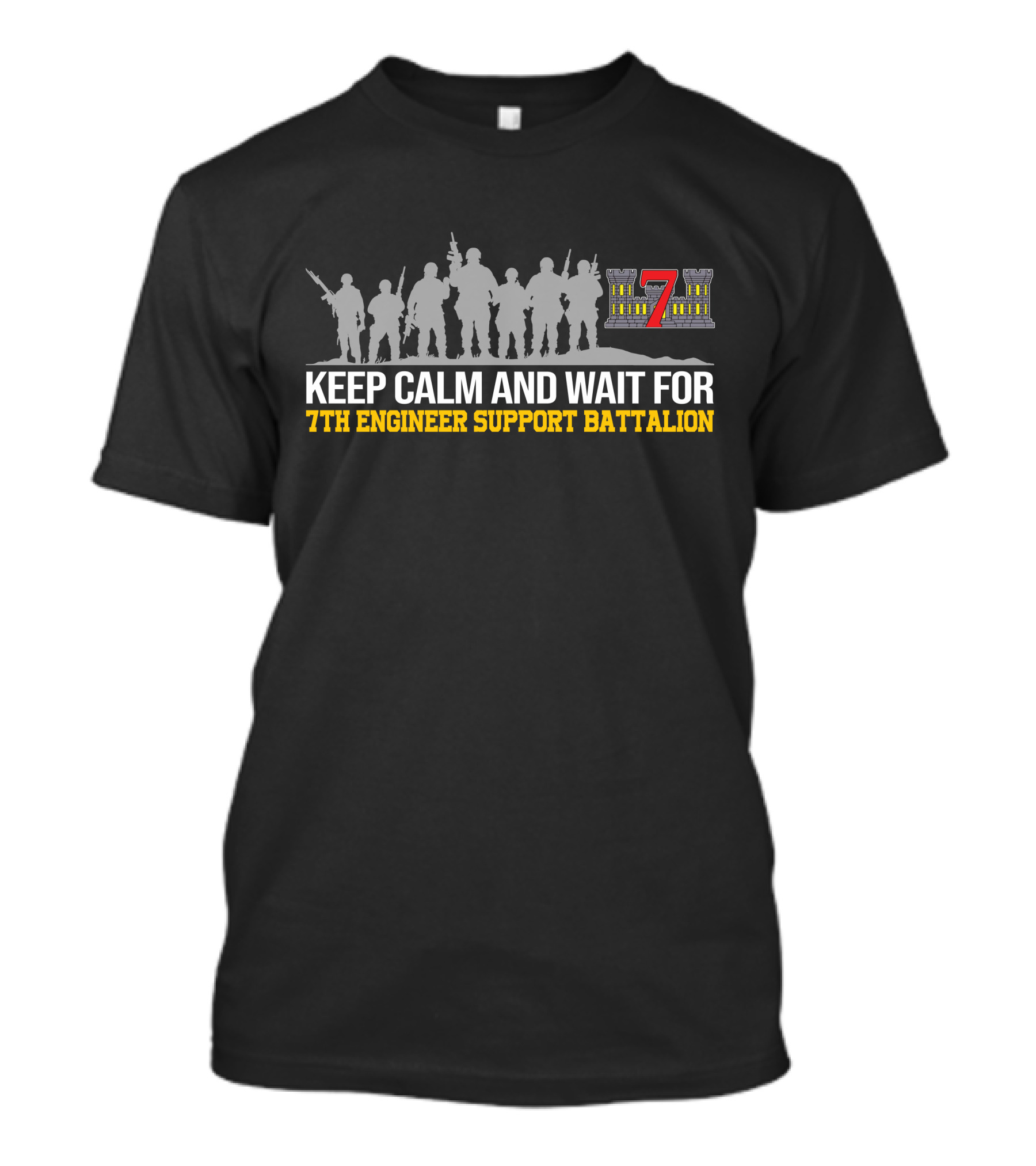 Keep Calm And Wait For 7th Engineer Support Battalion Silhouette Crew T-Shirt