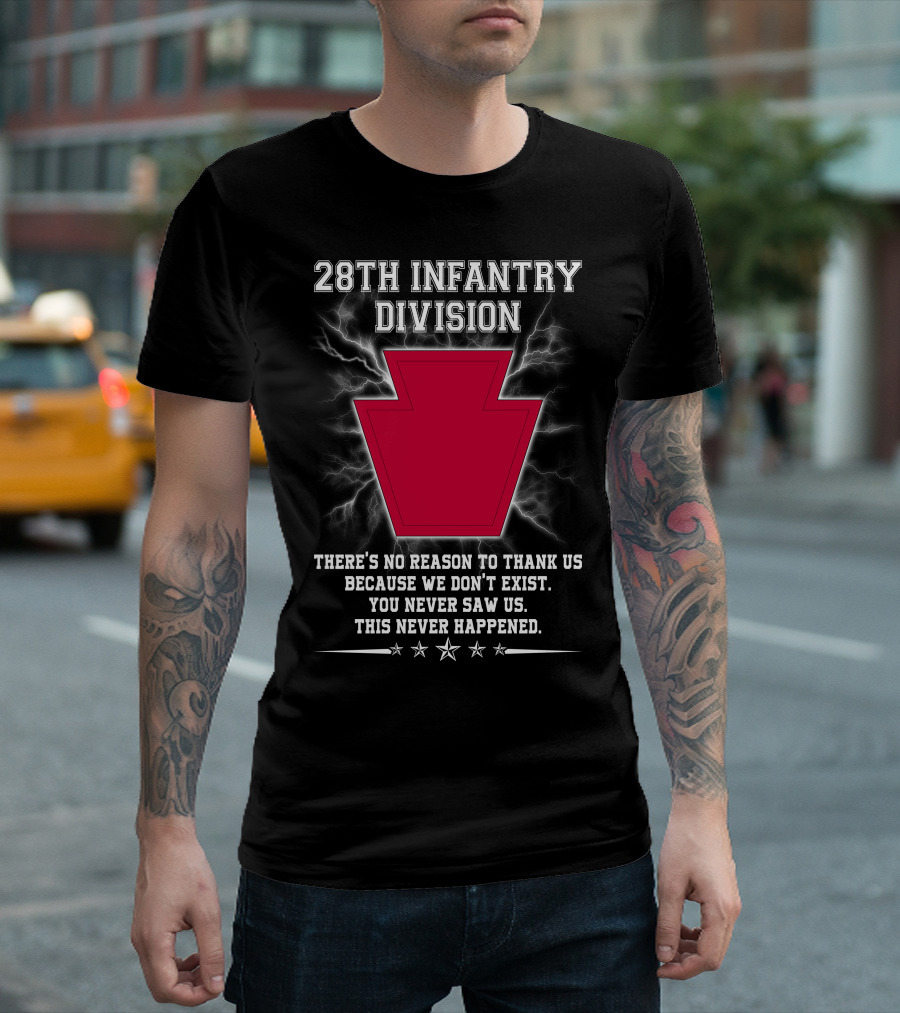 28th Infantry Division Red Keystone Emblem With Lightning And Secretive Motto T-Shirt