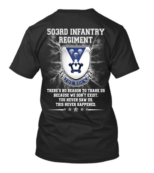 503Rd Infantry Regiment The Rock Shield Lightning Paratrooper Motto T-Shirt