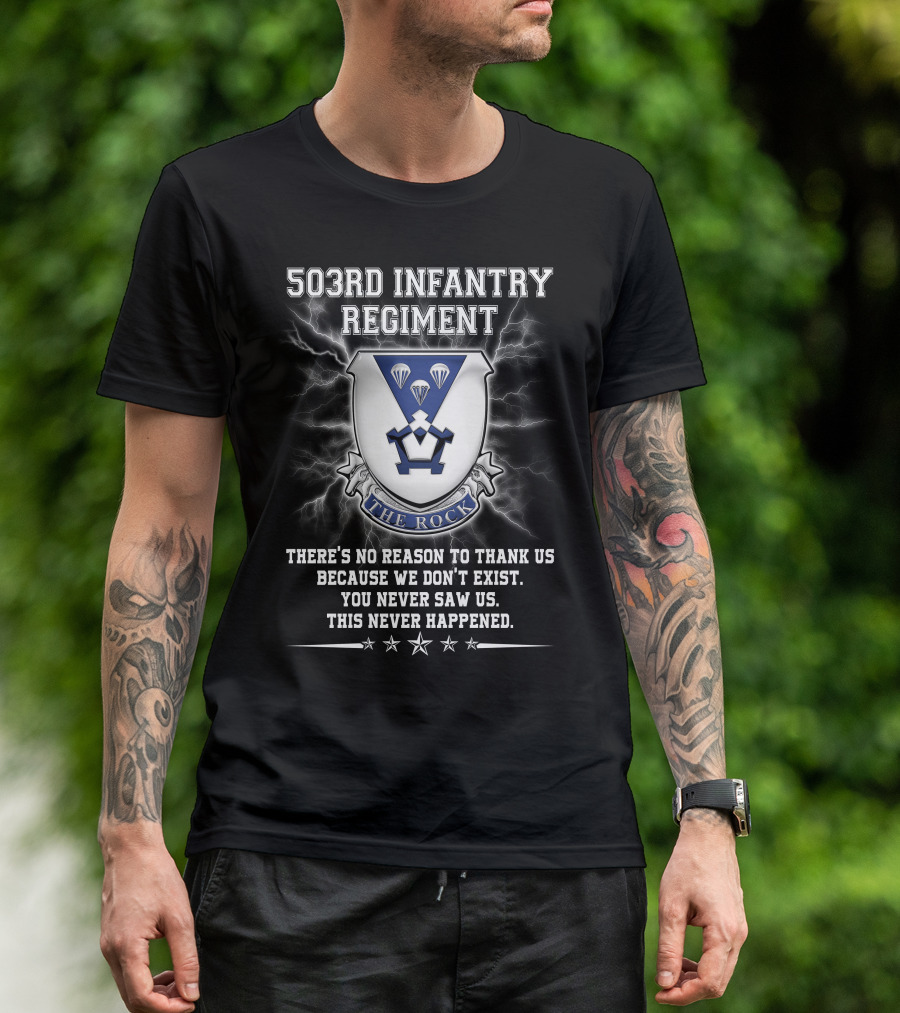 503Rd Infantry Regiment The Rock Shield Lightning Paratrooper Motto T-Shirt