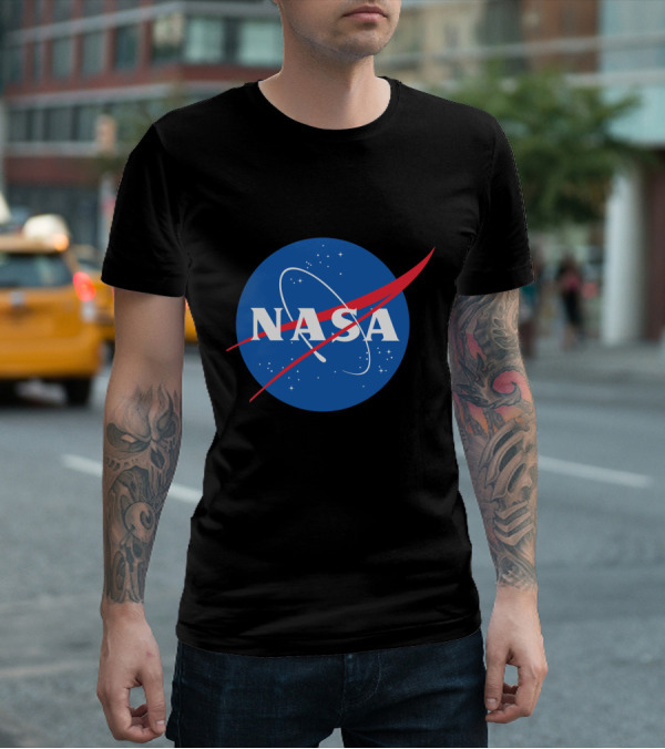 NASA Vector Emblem With Red Chevron On Blue Astronaut T-Shirt